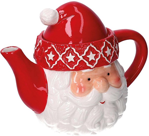 Teiera in Ceramica Babbo Natale Bianco/Rosso con Coperchio