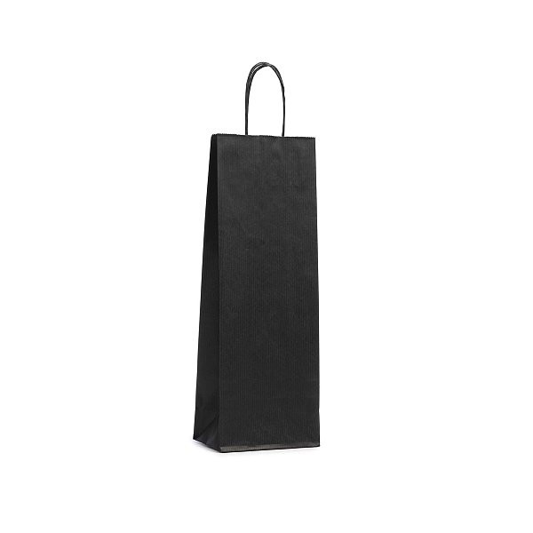 Shopper Carta Portabottiglie Nero con Maniglia Intrecciata