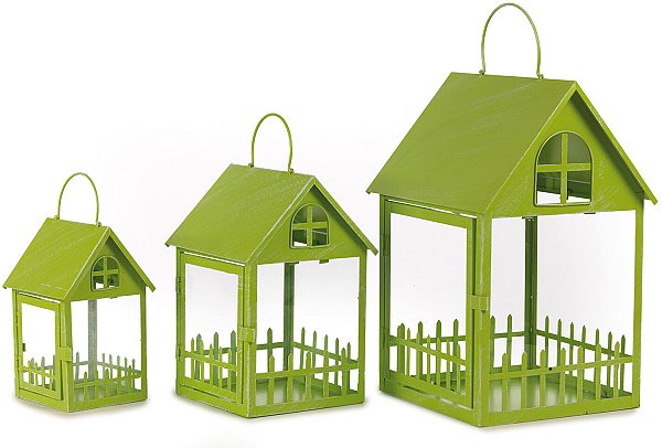 Set Lanterne in Metallo Casetta Verde