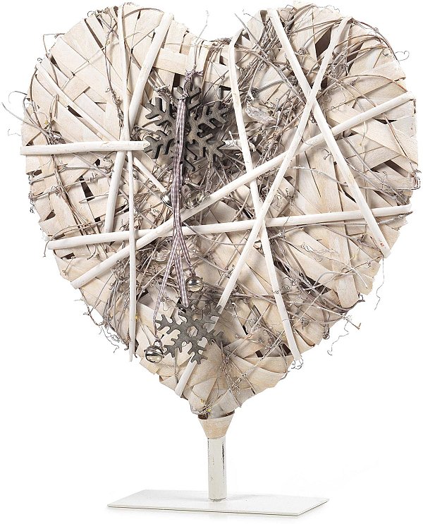 Cuore Rattan Bianco con Base e Led
