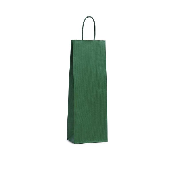 Shopper Carta Portabottiglie Verde con Maniglia Intrecciata