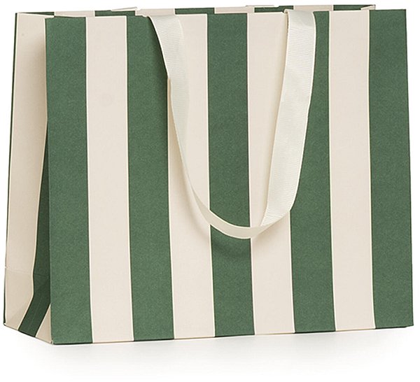 Shopper Carta Stripes Verde con Maniglia in Grosgrain