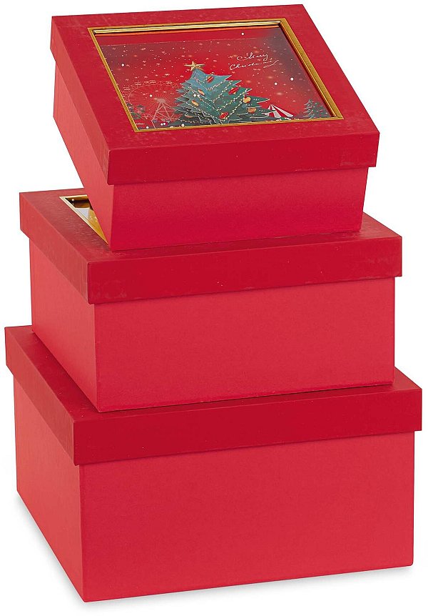 Set Scatole in Cartone Rosse Giostre di Natale