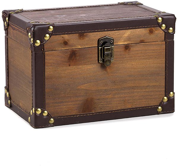 Baule Rettangolare in Legno ed Ecopelle Marrone