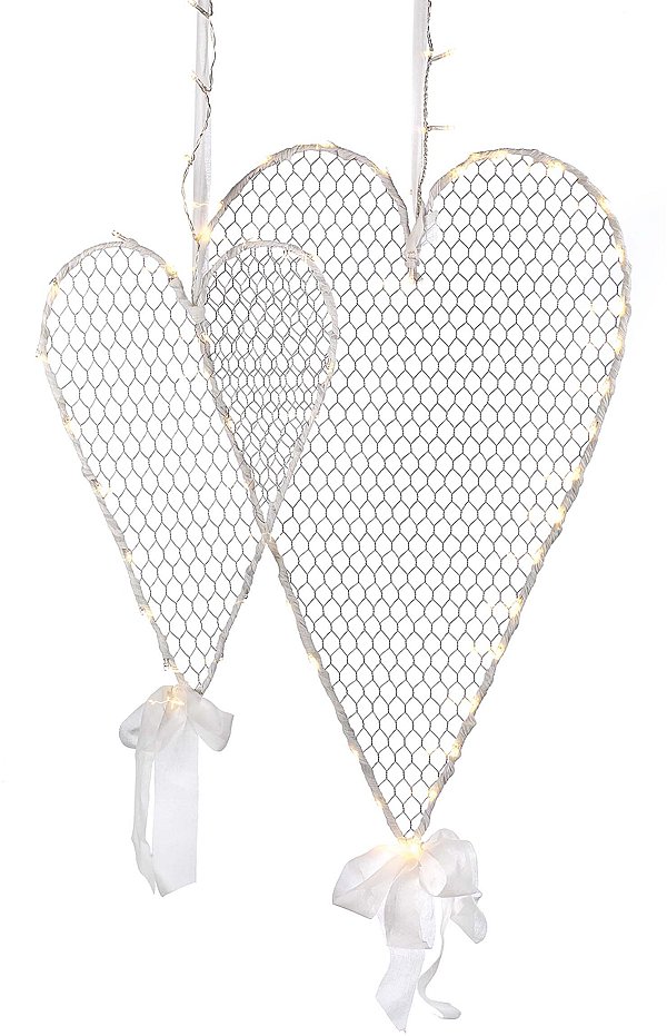 Cuore con Rete in Metallo e Led Luce Bianca Calda