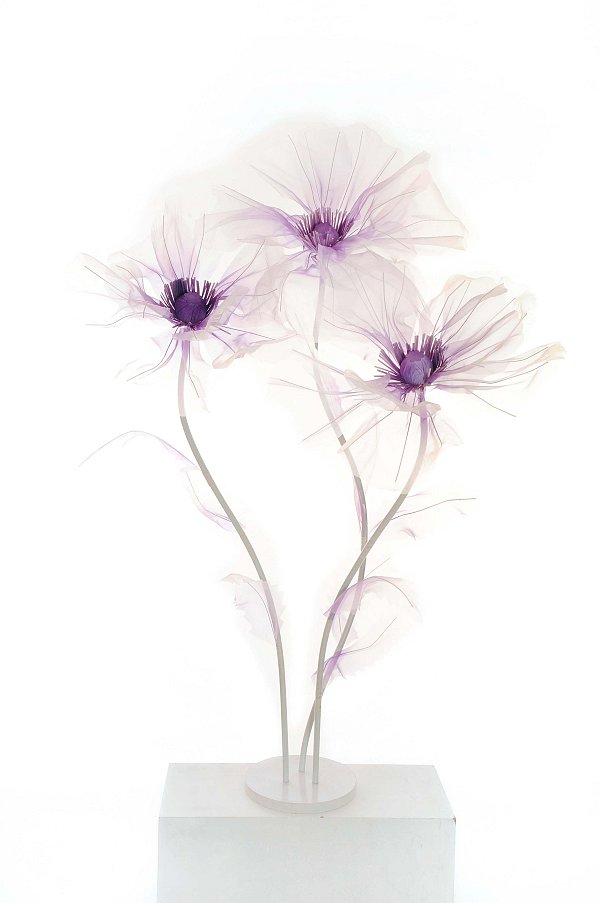 Set Fiori di Organza Lavanda su Base di Legno