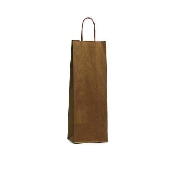 Shopper Carta Portabottiglie Marrone con Maniglia Intrecciata
