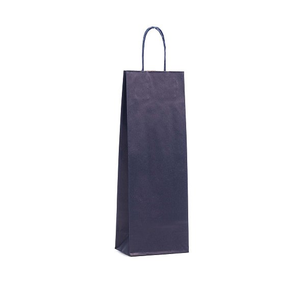 Shopper Carta Portabottiglie con Maniglia Intrecciata - 100 pezzi - cm 14+8,5x39,5h - Blu