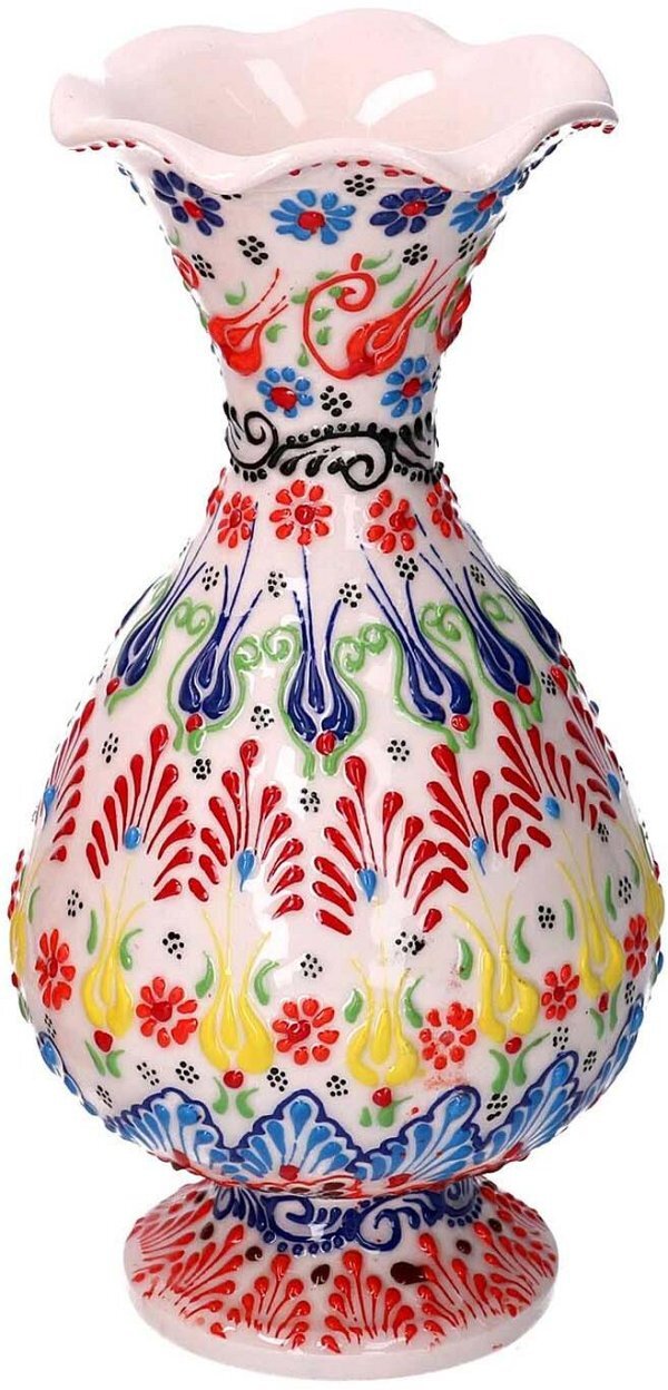 Vaso Anfora Bianco Decorato in Ceramica