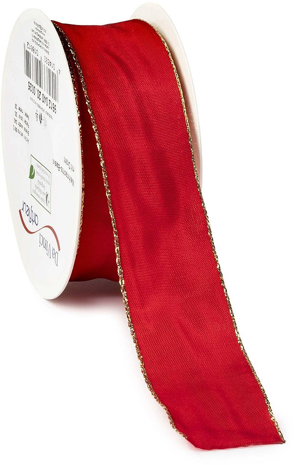 Nastro Tessuto Animato Satin Rosso Bordi Oro