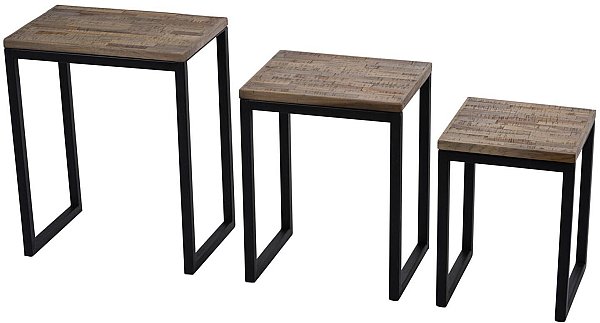Set Tavolini in Legno Teak con Struttura in Ferro